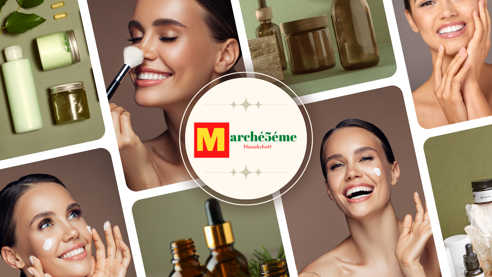 Green and Brown Cosmetics Beauty Store Photo Collage Facebook Cover