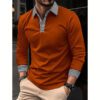 Polo à manches longues pour hommes imprimé couleur contraste décontracté