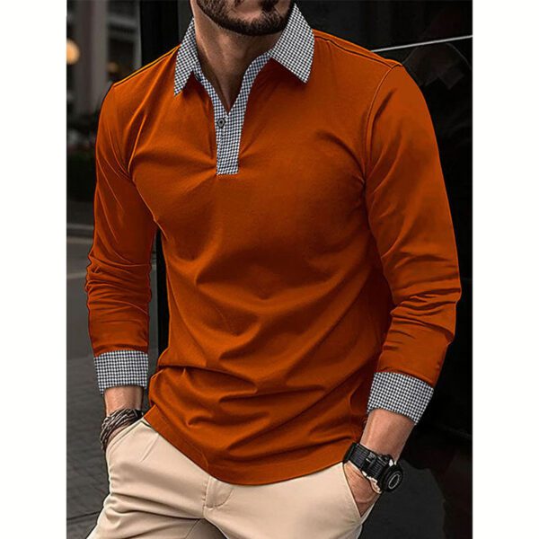 Polo à manches longues pour hommes imprimé couleur contraste décontracté