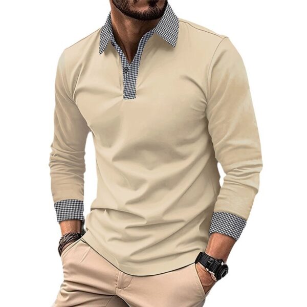 Polo à manches longues pour hommes imprimé couleur contraste décontracté