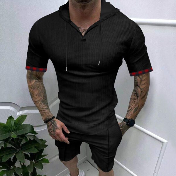 T-shirt gaufrier pour hommes, short de sport décontracté à manches courtes