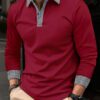 Polo à manches longues pour hommes imprimé couleur contraste décontracté