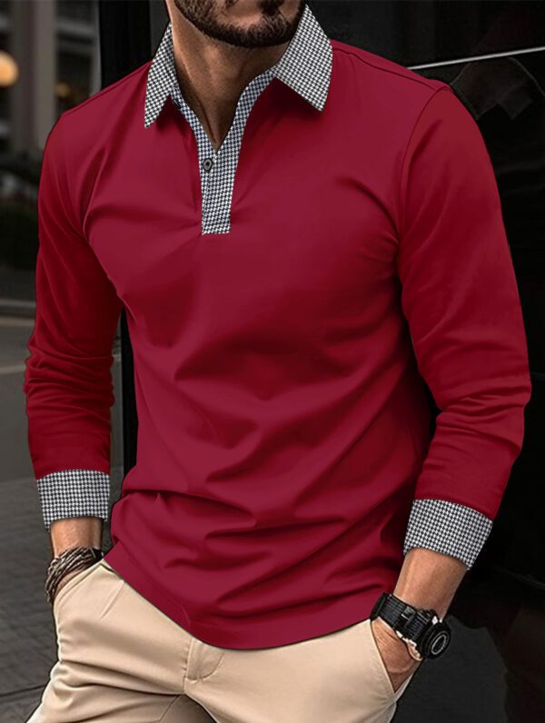 Polo à manches longues pour hommes imprimé couleur contraste décontracté