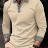 Polo à manches longues pour hommes imprimé couleur contraste décontracté