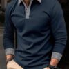 Polo à manches longues pour hommes imprimé couleur contraste décontracté