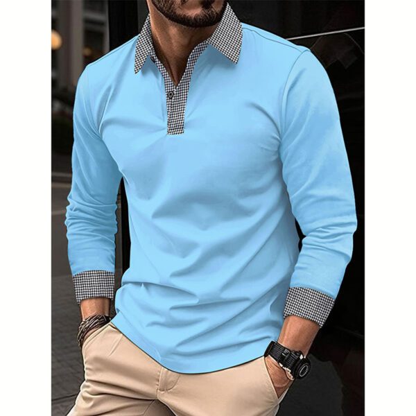 Polo à manches longues pour hommes imprimé couleur contraste décontracté
