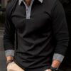 Polo à manches longues pour hommes imprimé couleur contraste décontracté