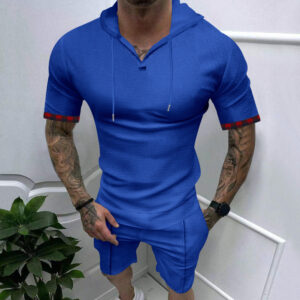 T-shirt gaufrier pour hommes, short de sport décontracté à manches courtes