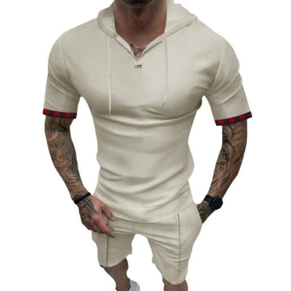 T-shirt gaufrier pour hommes, short de sport décontracté à manches courtes