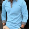 Polo à manches longues pour hommes imprimé couleur contraste décontracté