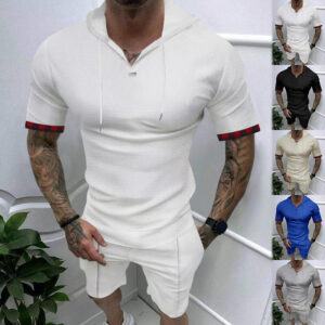 T-shirt gaufrier pour hommes, short de sport décontracté à manches courtes